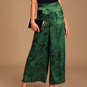 Lulus Jacquard of All Trades Forest Green Satin Wide-Leg Pants